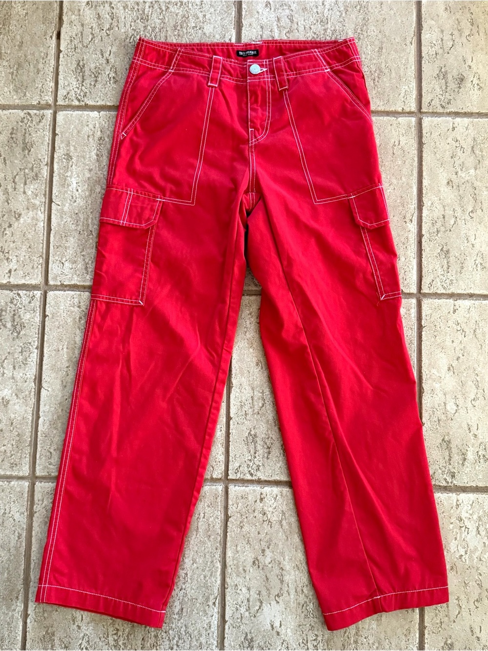 True Religion Military Single Needle Cargo Pants Red Y2K Women's 27 Wide Leg